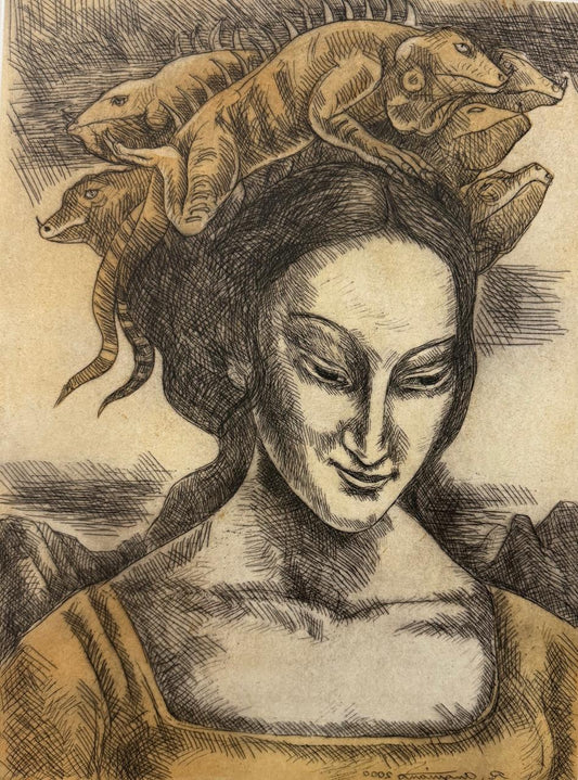 Raúl Anguiano "Mujer con iguanas"