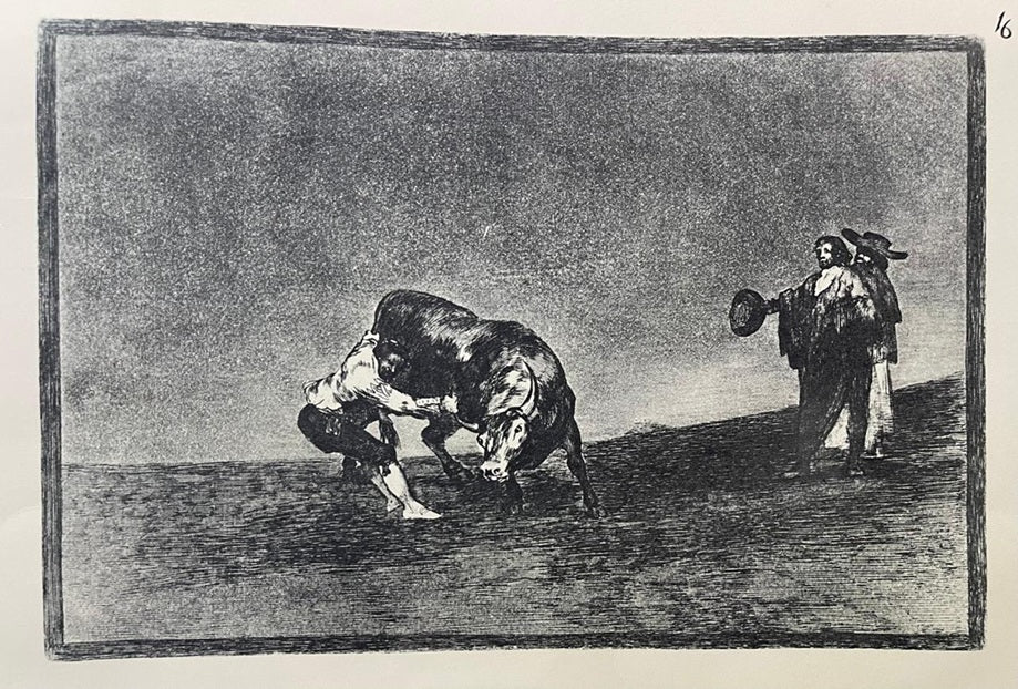 Goya "El mismo Vuelca un Toro en la Plaza de Madrid"